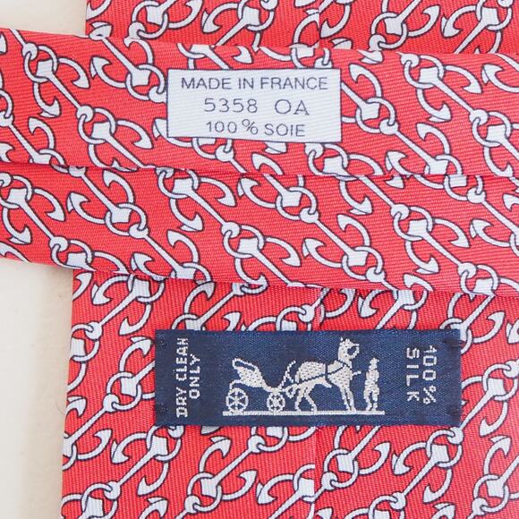 Vintage Hermes 100% Silk Tie 5358 OA Red & Silver Anchor Necktie Geometric Paris - Picture 4 of 8